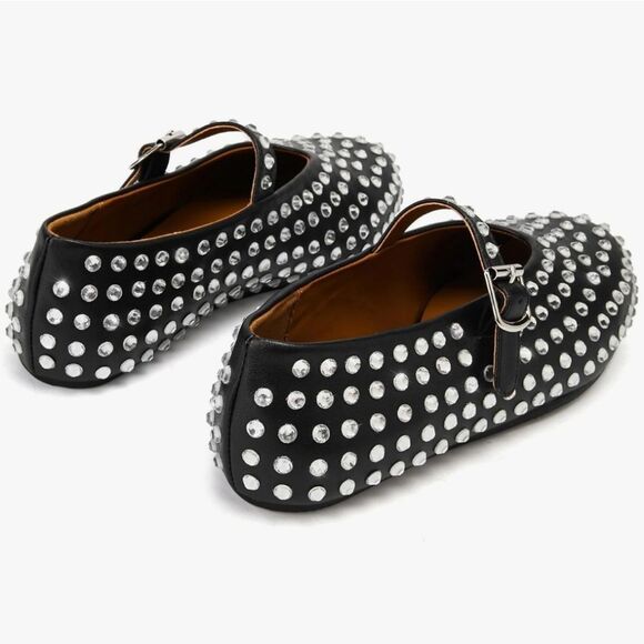 BRAND NEW WILD DIVA CRYSTAL RHINESTONE  MARY JANE STUDDED BALLET FLATS - Picture 1 of 16